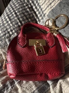 Red Mini Satchel Keychain Bag with Gold Hardware